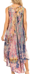 Sakkas Julia Boho Flared Multi-color Marble Batik Rayon Long Dress  / Cover Up