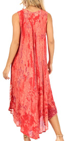 Sakkas Julia Boho Flared Multi-color Marble Batik Rayon Long Dress  / Cover Up