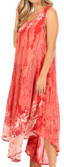 Sakkas Julia Boho Flared Multi-color Marble Batik Rayon Long Dress  / Cover Up