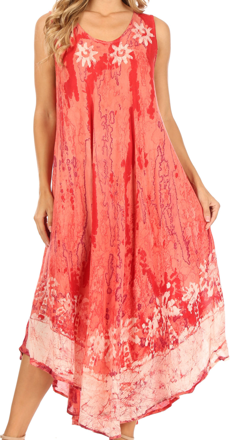 Sakkas Julia Boho Flared Multi-color Marble Batik Rayon Long Dress  / Cover Up