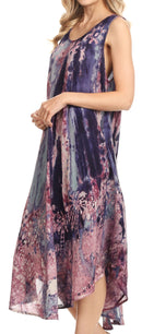 Sakkas Julia Boho Flared Multi-color Marble Batik Rayon Long Dress  / Cover Up