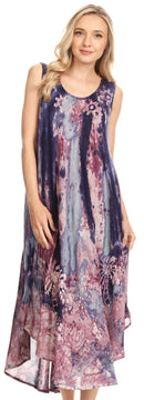 Sakkas Julia Boho Flared Multi-color Marble Batik Rayon Long Dress  / Cover Up