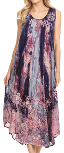 Sakkas Julia Boho Flared Multi-color Marble Batik Rayon Long Dress  / Cover Up