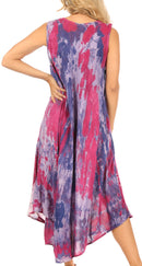Sakkas Julia Boho Flared Multi-color Marble Batik Rayon Long Dress  / Cover Up