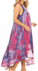 Sakkas Julia Boho Flared Multi-color Marble Batik Rayon Long Dress  / Cover Up