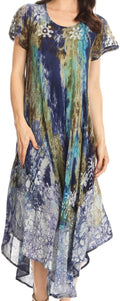 Sakkas Liliana Short Sleeve Watercolor Batik Dress/ Cover Up#color_Turq 