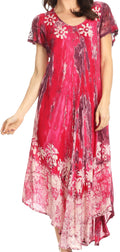 Sakkas Liliana Short Sleeve Watercolor Batik Dress/ Cover Up#color_Pink
