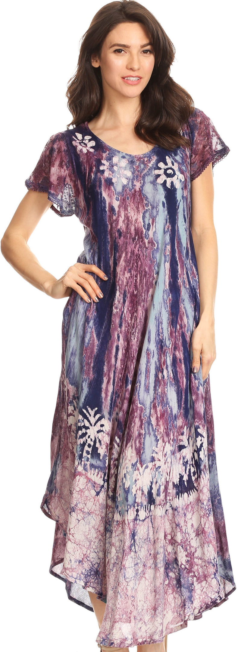 Sakkas Liliana Short Sleeve Watercolor Batik Dress/ Cover Up