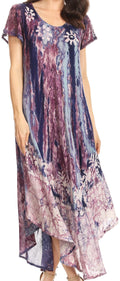 Sakkas Liliana Short Sleeve Watercolor Batik Dress/ Cover Up#color_Purple 
