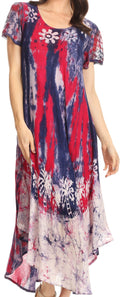 Sakkas Liliana Short Sleeve Watercolor Batik Dress/ Cover Up#color_Red 