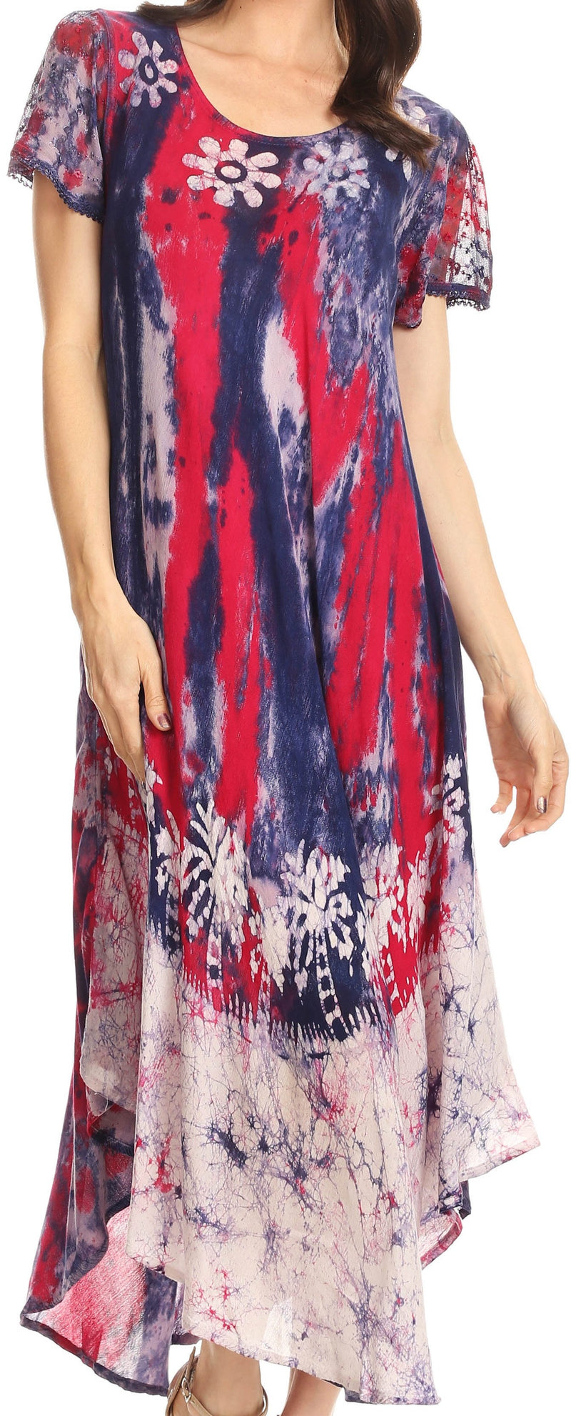Sakkas Liliana Short Sleeve Watercolor Batik Dress/ Cover Up