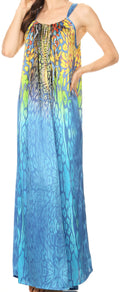 Sakkas Calypso Long Adjustable Column Dress with Animal Print and Rhinestones#color_Blue 