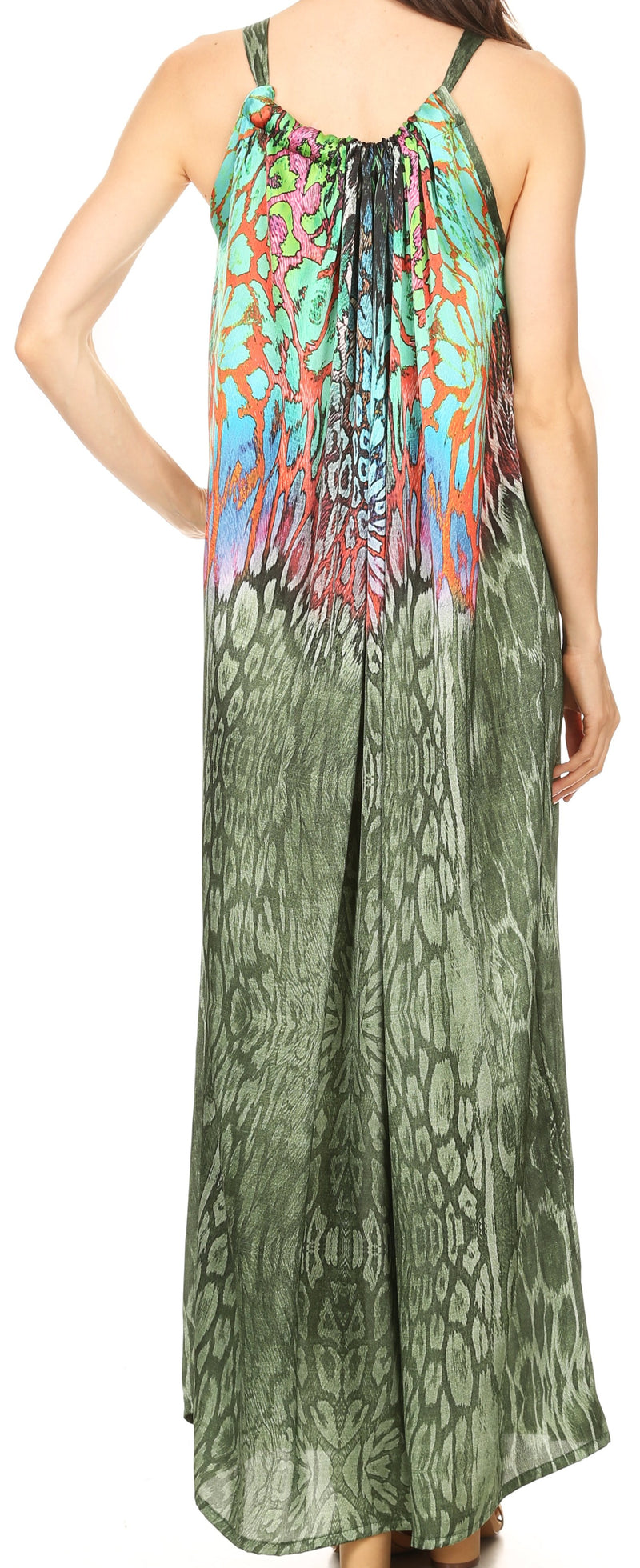 Sakkas Calypso Long Adjustable Column Dress with Animal Print and Rhinestones