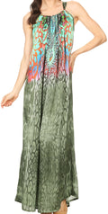 Sakkas Calypso Long Adjustable Column Dress with Animal Print and Rhinestones#color_Green 
