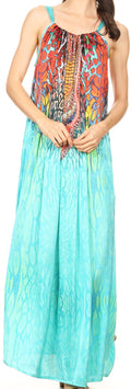 Sakkas Calypso Long Adjustable Column Dress with Animal Print and Rhinestones#color_Sea Green 