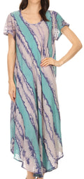 Sakkas Maeva Casual Boho Cotton Cape Sleeve Summer Dress / Cover Up#color_Turquoise