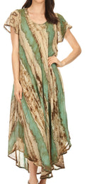 Sakkas Maeva Casual Boho Cotton Cape Sleeve Summer Dress / Cover Up#color_Olive