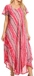 Sakkas Maeva Casual Boho Cotton Cape Sleeve Summer Dress / Cover Up#color_Pink