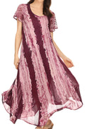 Sakkas Maeva Casual Boho Cotton Cape Sleeve Summer Dress / Cover Up#color_Purple