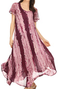Sakkas Maeva Casual Boho Cotton Cape Sleeve Summer Dress / Cover Up#color_Purple 