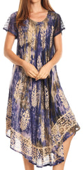 Sakkas Ginette Marble Dye Short Sleeve Long Dress with Crochet Lace#color_Purple/Green