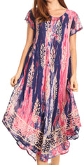 Sakkas Ginette Marble Dye Short Sleeve Long Dress with Crochet Lace#color_Purple/Pink