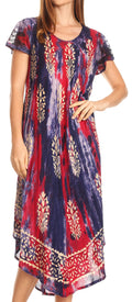 Sakkas Ginette Marble Dye Short Sleeve Long Dress with Crochet Lace#color_Purple/red