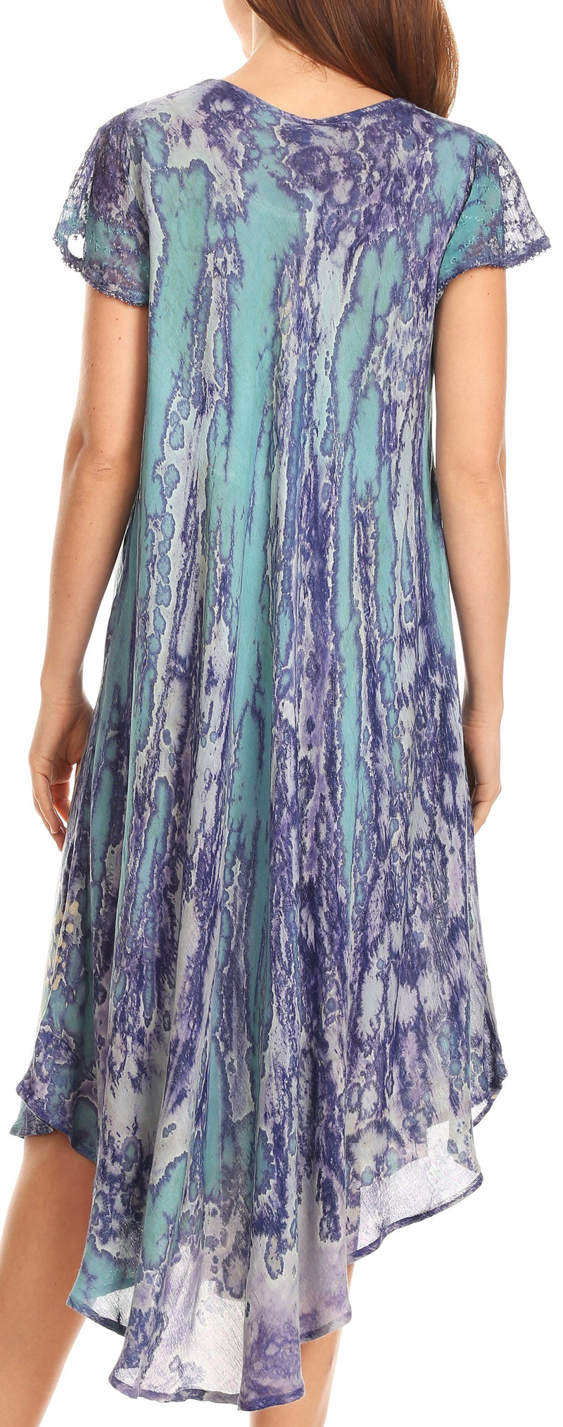 Sakkas Ginette Marble Dye Short Sleeve Long Dress with Crochet Lace