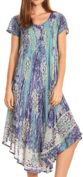 Sakkas Ginette Marble Dye Short Sleeve Long Dress with Crochet Lace#color_Seafoam/Purple