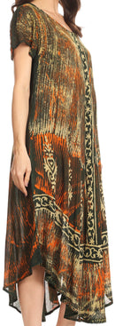 Sakkas Talia Ethnic Print Short Sleeve Long Dress/Cover Up