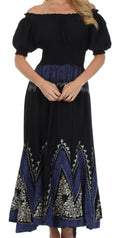 Sakkas Jacquelyn Batik Embroidered Peasant Dress#color_Black/Blue