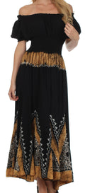 Sakkas Jacquelyn Batik Embroidered Peasant Dress#color_Black/Khaki