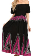 Sakkas Jacquelyn Batik Embroidered Peasant Dress#color_Black/Pink