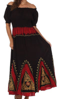 Sakkas Jacquelyn Batik Embroidered Peasant Dress#color_Black/Red