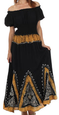 Sakkas Jacquelyn Batik Embroidered Peasant Dress#color_Black/Yellow