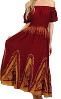 Sakkas Jacquelyn Batik Embroidered Peasant Dress#color_Burgundy/Gold