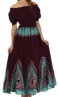 Sakkas Jacquelyn Batik Embroidered Peasant Dress#color_Chocolate/Mint