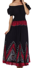 Sakkas Jacquelyn Batik Embroidered Peasant Dress#color_Eggplant/Pink