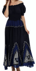 Sakkas Jacquelyn Batik Embroidered Peasant Dress#color_Navy/Blue