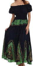 Sakkas Jacquelyn Batik Embroidered Peasant Dress#color_Navy/Green