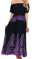 Sakkas Jacquelyn Batik Embroidered Peasant Dress#color_Navy/Purple