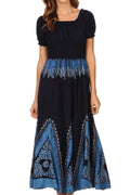 Sakkas Jacquelyn Batik Embroidered Peasant Dress#color_Navy/SkyBlue