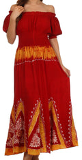 Sakkas Jacquelyn Batik Embroidered Peasant Dress#color_Red/Gold