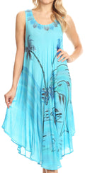 Sakkas Valentina Summer Casual Light Cover-up Caftan Dress with Tropical Print#color_Turquoise