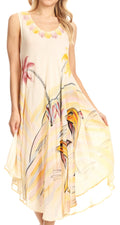Sakkas Valentina Summer Casual Light Cover-up Caftan Dress with Tropical Print#color_Beige