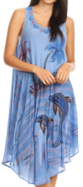 Sakkas Valentina Summer Casual Light Cover-up Caftan Dress with Tropical Print#color_Blue