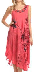 Sakkas Valentina Summer Casual Light Cover-up Caftan Dress with Tropical Print#color_Coral