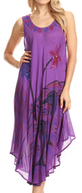 Sakkas Valentina Summer Casual Light Cover-up Caftan Dress with Tropical Print#color_Purple