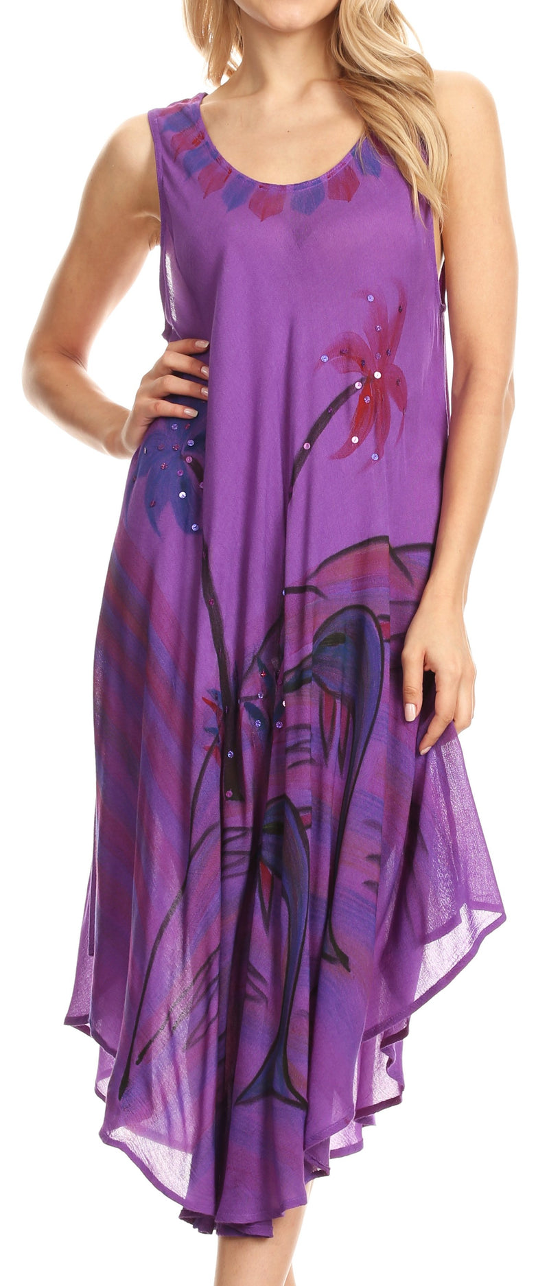 Sakkas Valentina Summer Casual Light Cover-up Caftan Dress with Tropical Print