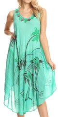 Sakkas Valentina Summer Casual Light Cover-up Caftan Dress with Tropical Print#color_SeaGreen